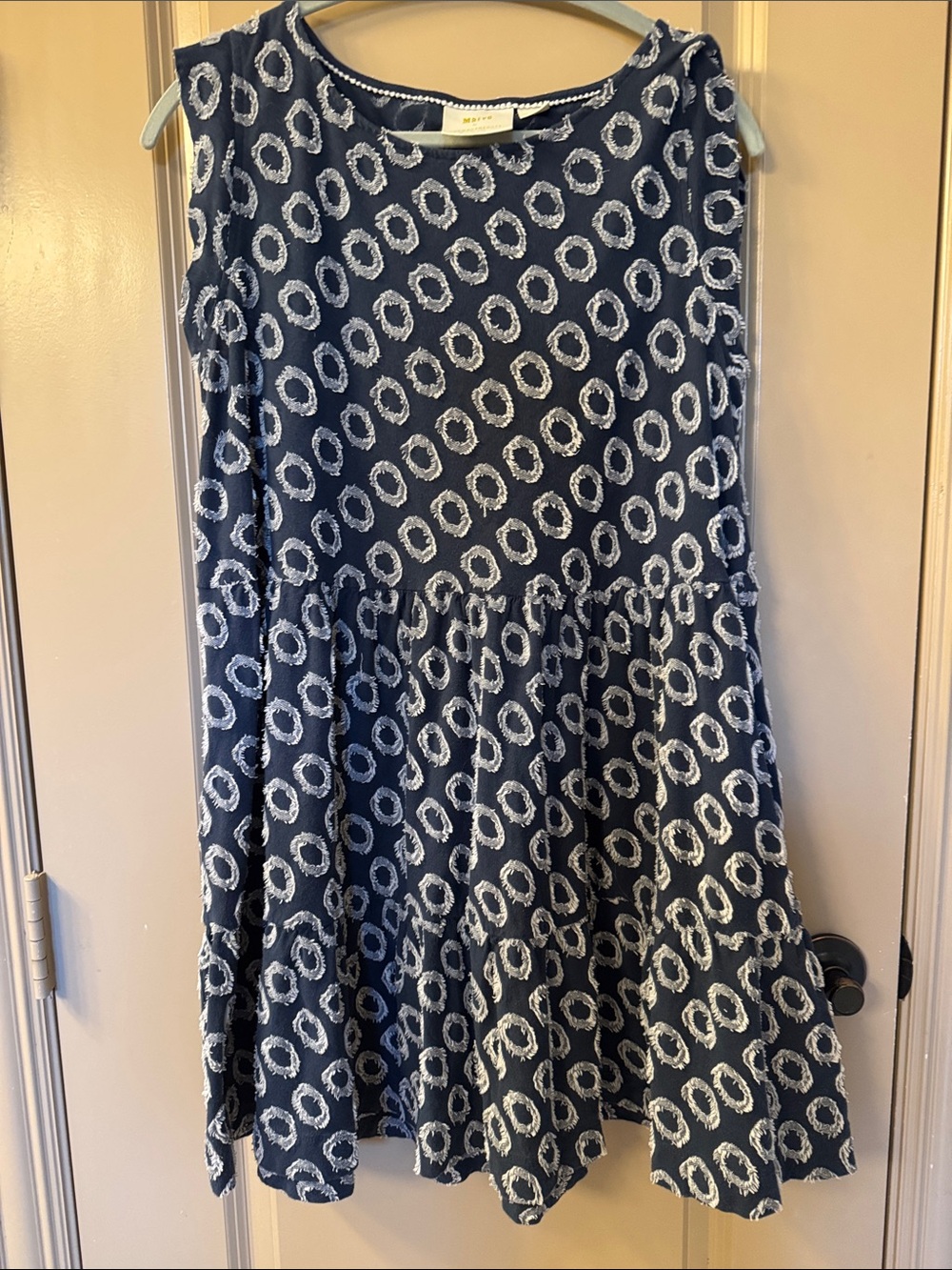 Anthropology Maeve Sleeveless Navy Circle-Print Dress
